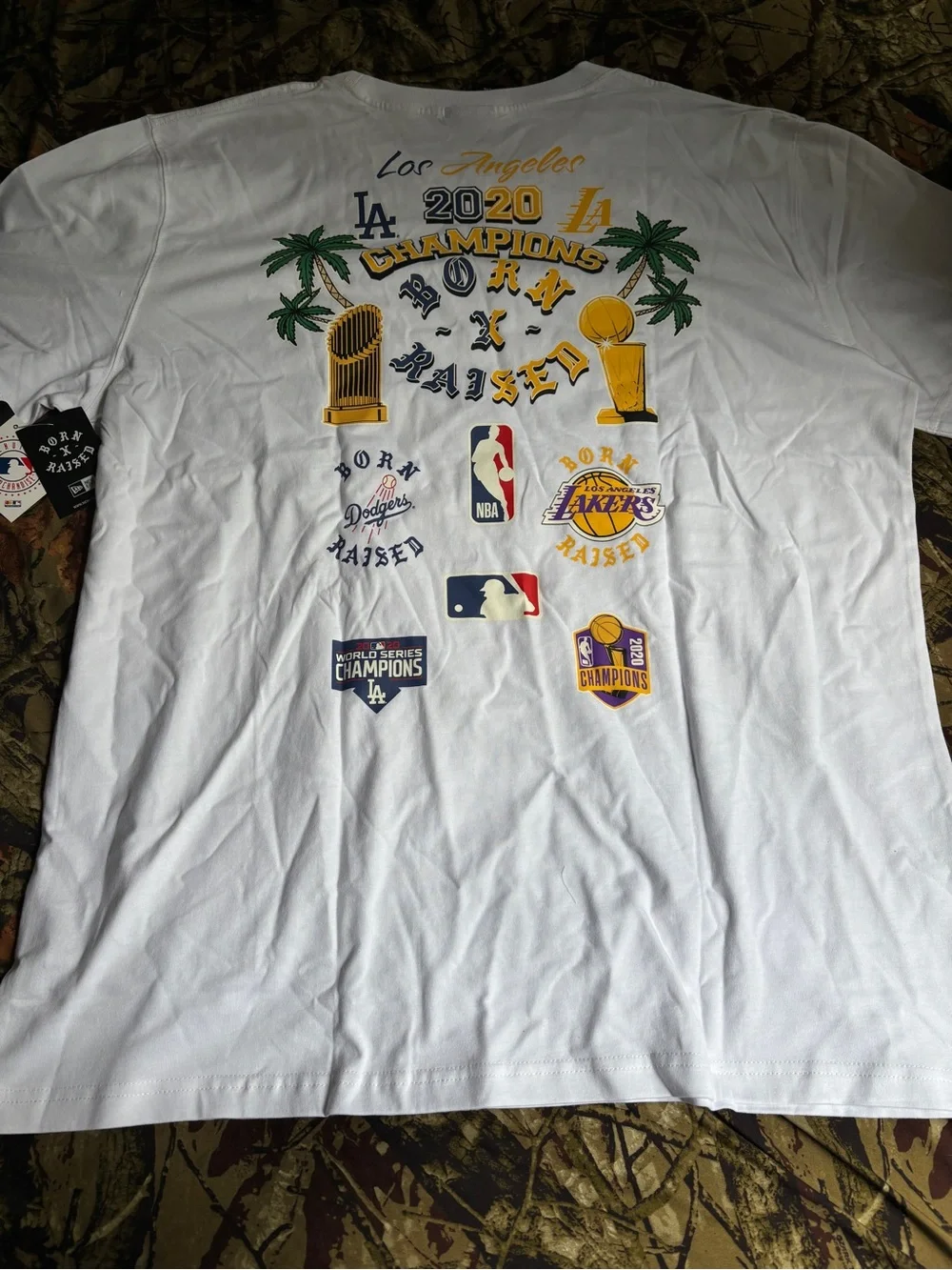 BORN X RAISED White Short-Sleeve Los Angeles 2020 Champions Graphic Tee